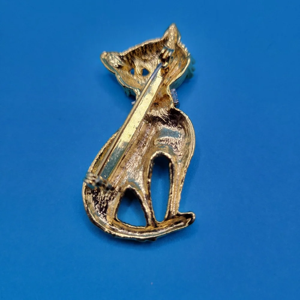 Mid Century Blinged Cat Brooch Pin